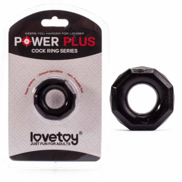 Erekcijski prsten Lovetoy "Power Plus Cockring", crni